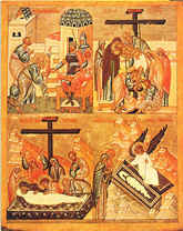 Испрошение тела Христа у Понтия Пилата. Снятие со креста. Положение во гроб. Явление ангела женам-мироносицам (Вторая половина XV века)